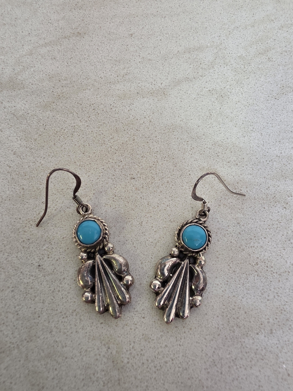 Signed Sterling Silver Turquoise Dangle Earrings Southwestern Navajo Style
